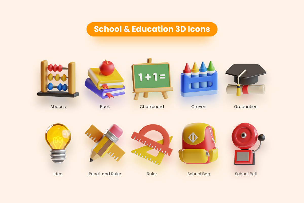3D School & Education Icons, an Object 3D Model by Berkah Studio