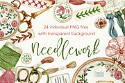 Watercolor embroidery clipart., an Illustration by Mary (Thumbnail 1 of 5)
