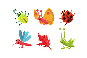 Flat Vector Set Of Cute Insects And