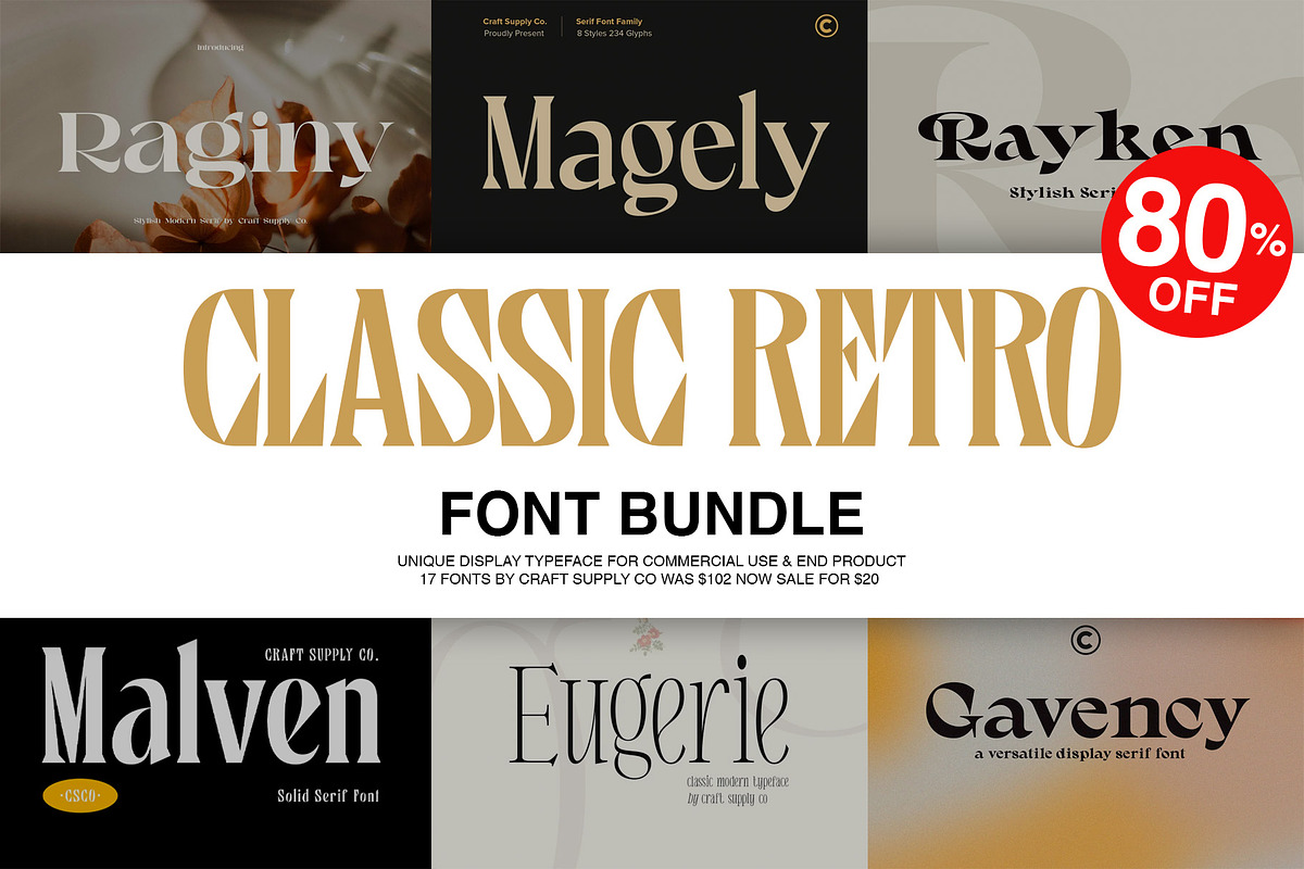 Classic Retro Font Bundle - 80% OFF, a Serif Font by Craft Supply Co. (Photo 1 of 22)