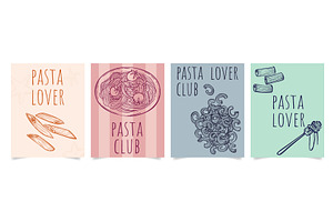 Pasta lovers club poster set, a Food Illustration by art PVP - market