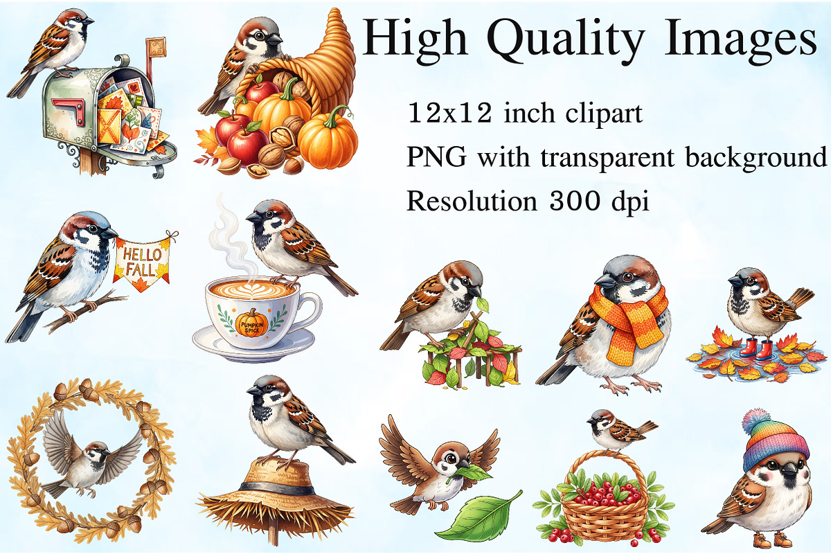 Autumn Sparrows Bird Clipart Bundle, an Illustration by Craft Nest (Photo 2 of 6)