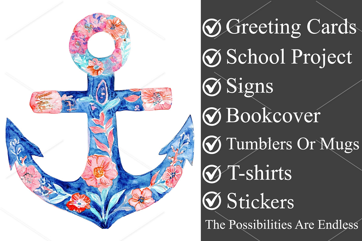 Watercolor Preppy Coastal Clipart, a Seasonal Illustration by Canvas Craft (Photo 3 of 7)