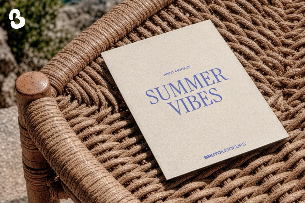 A5 Print Mockup – Rattan Chair, an Advertising Mockup by Bruto Mockups (Photo 1 of 3)