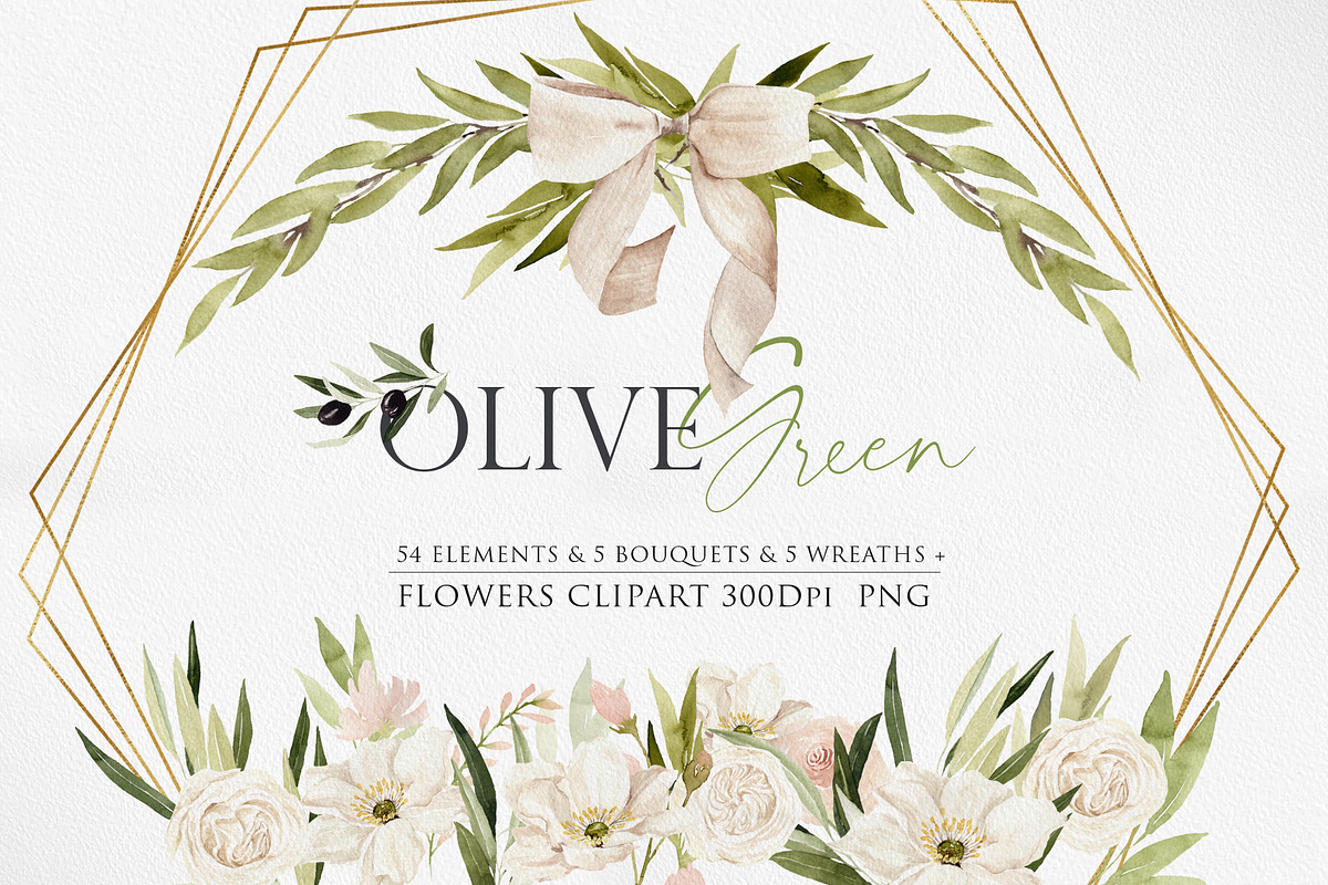 Watercolor Olive Green Flower, an Illustration by Beigetime (Photo 1 of 10)