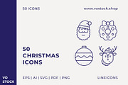 50 Christmas Icons, an Outline Icon by vo.stock (Thumbnail 1 of 6)