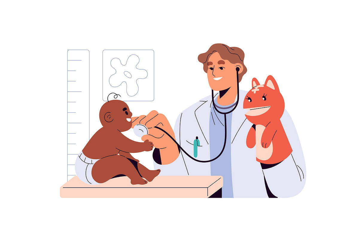 Pediatrician doctors examine kids, a Healthcare Illustration by PaperTrident (Photo 3 of 11)