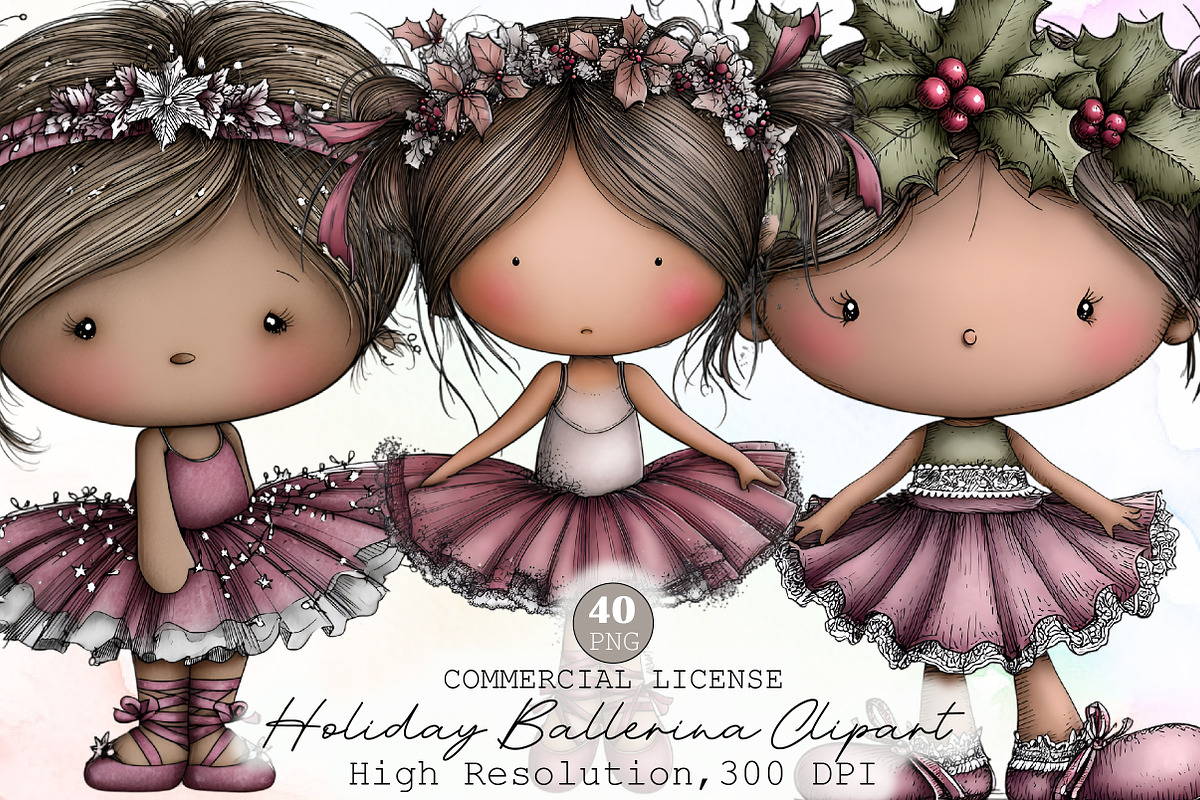 Watercolor Holiday Ballerina Clipart, an Illustration by Sublimation Artist (Photo 1 of 6)