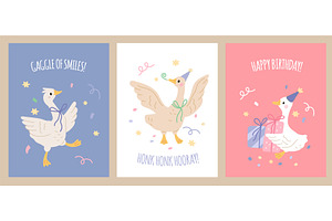 Funny geese cards. Cute farm birds, an Animal Illustration by YummyBuum