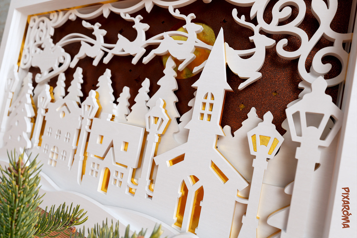 Christmas Village 3D Layered SVG Cut, an Illustration by pixaroma (Photo 2 of 16)