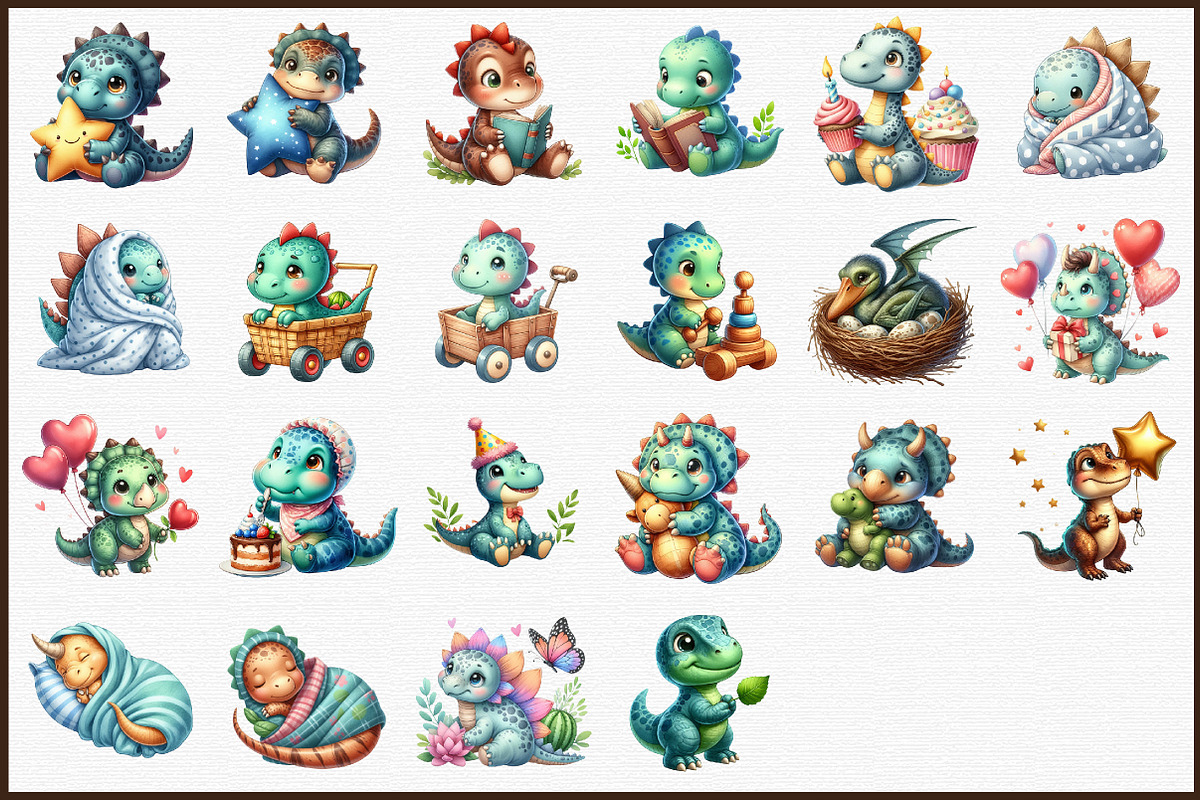 Baby Dinosaur Clipart Set, an Illustration by Sublimation Artist (Photo 3 of 6)