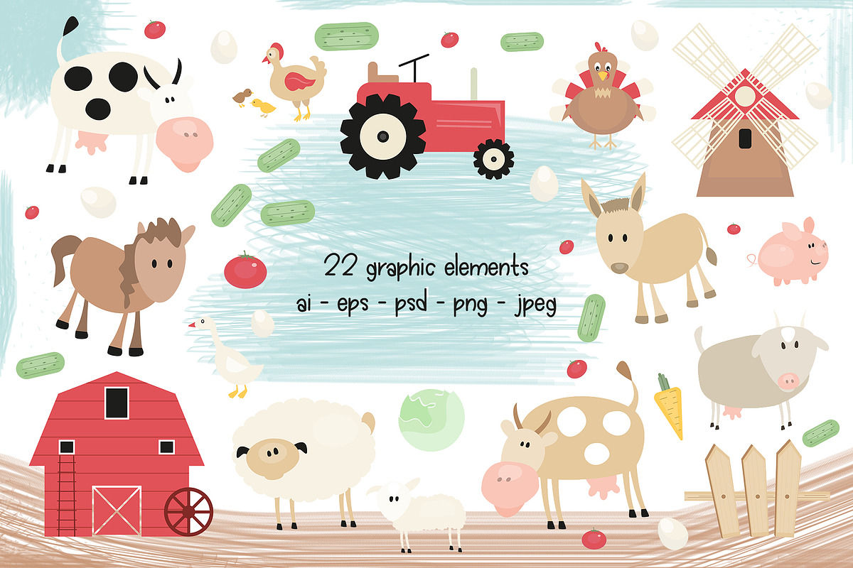 Kids Little Farm clipart & pattern, an Animal Illustration by ELFIVETROV DESIGN (Photo 4 of 7)