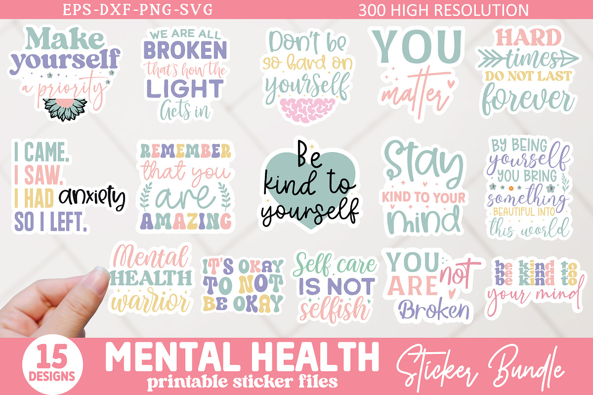 Mental Health Sticker Bundle, a Graphic by Buycreativedesign (Photo 1 of 6)