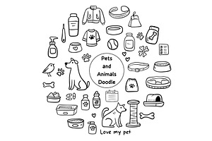 Hand drawn set of dog and pet, an Animal Illustration by Voodz_shop