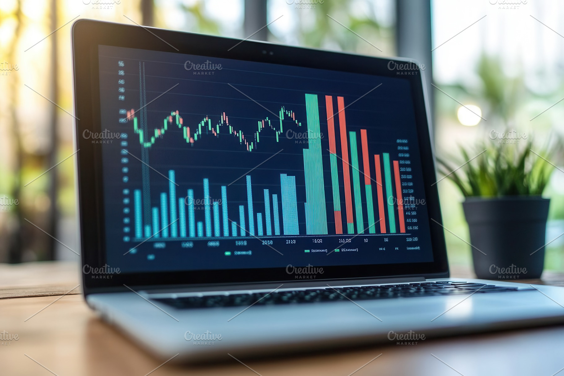 Bar graph on a laptop screen, a Photo by Pavel_design