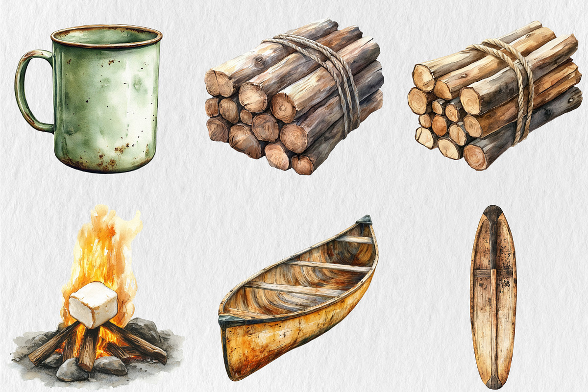 Watercolor Vintage Camping Clipart, a Seasonal Illustration by Rose Art (Photo 3 of 4)