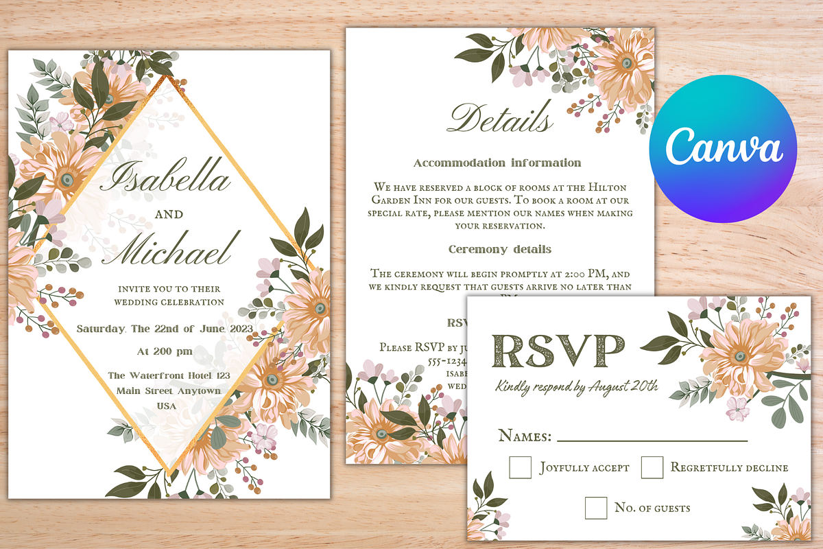 Floral Wedding Invitation Template, an Invitation Template by Talentex Invitations (Photo 1 of 4)