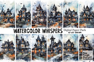 Watercolor Haunted House Halloween