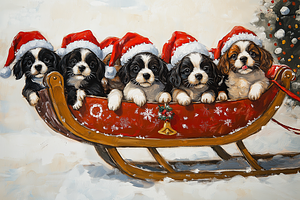 Puppies in Sleigh Holiday Print, an Animal Illustration by Art Paradise Studios