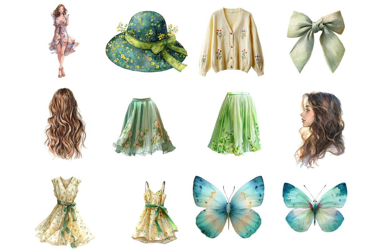 Watercolor Floral Summer Girl, an Illustration by DreamArtGraphic (Photo 4 of 4)