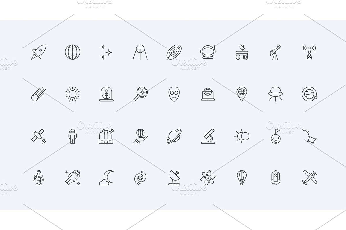 Space exploration science icons, a Technology Illustration by Lemberg Vector