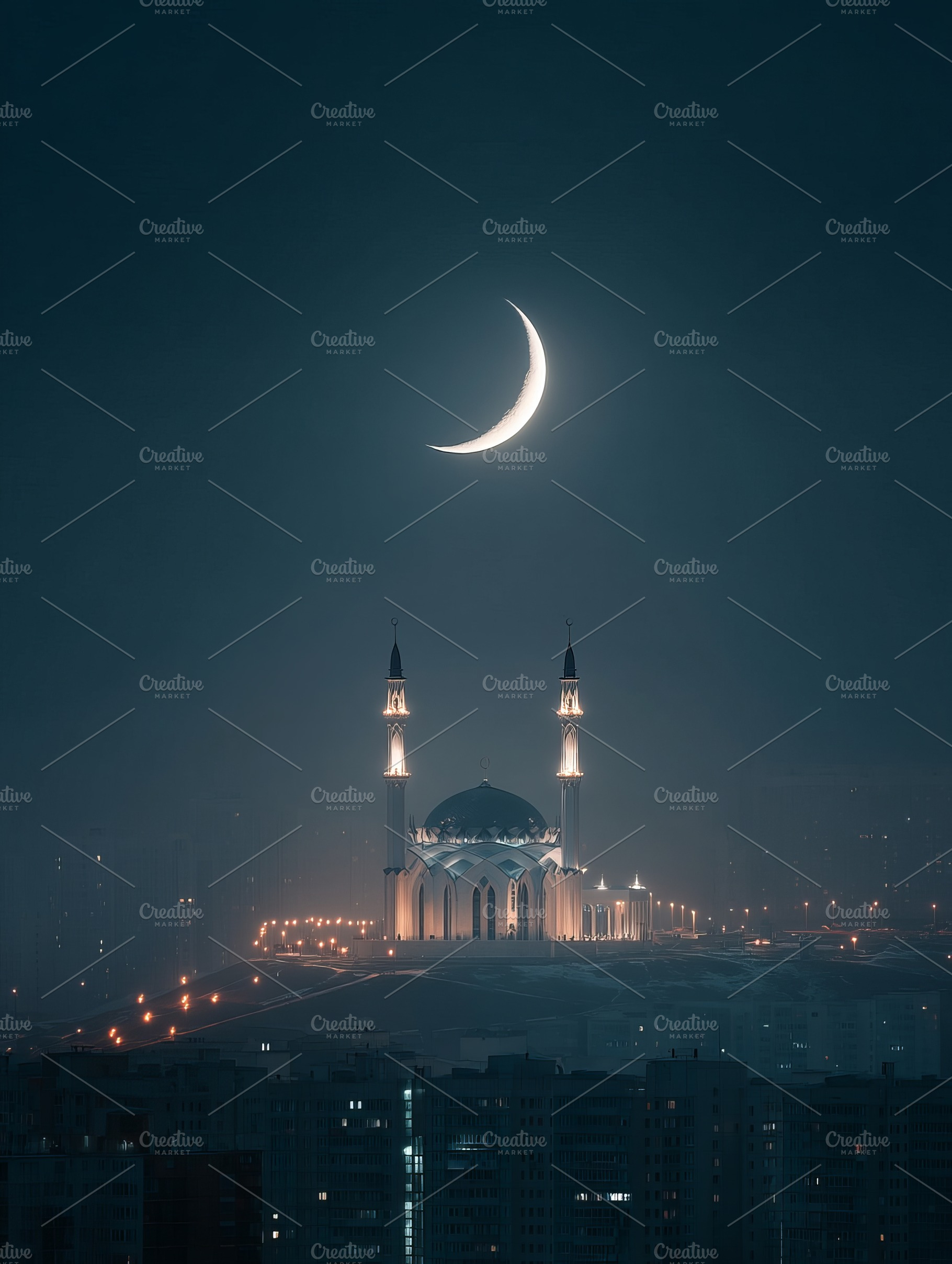 mosque under the light of the crescent moon, a Photo by Pictures for you!!!!!!!!!