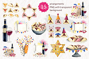 Happy Purim Watercolor Clipart, a Seasonal Illustration by Elena Malgina Clipart (Thumbnail 4 of 9)