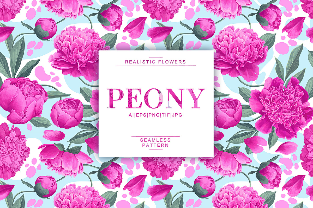 Pink Peonies & Splashes Pattern, a Pattern Graphic by MarynaPetrovska (Photo 1 of 12)