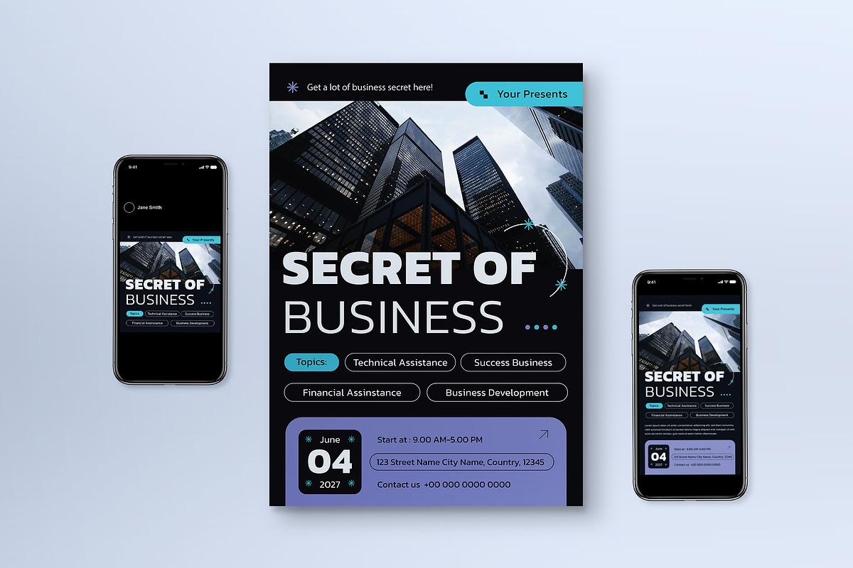 Black Modern Business Flyer Set, a Flyer Template by graphicook (Photo 1 of 3)