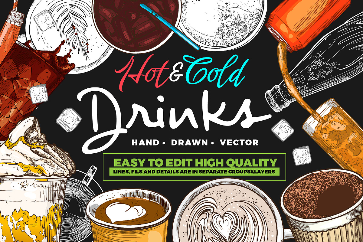 Hand drawn vector drinks, a Food Illustration by MuzaInspires (Photo 1 of 8)