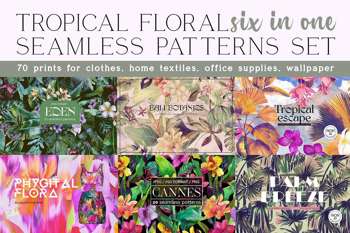 Tropical floral patterns set, a Pattern Graphic by emeraldthue (Photo 1 of 28)