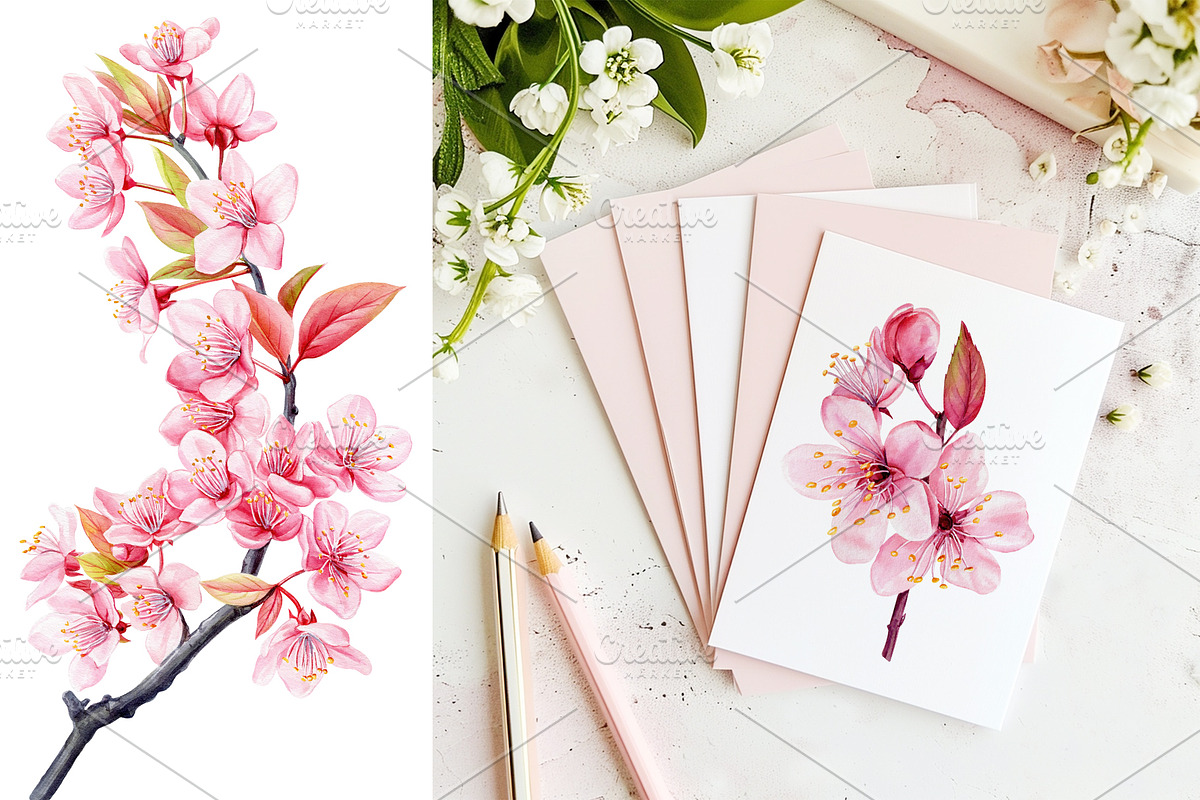Watercolor Cherry blossom Sakura, an Object Illustration by Hanna Hryharenka (Photo 7 of 8)