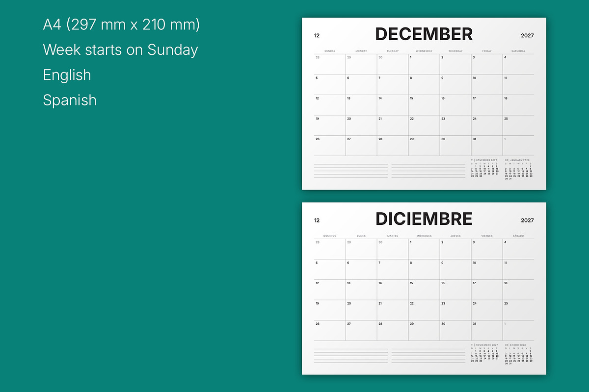 2027 Monthly Planner (MP050-2-27-L), a Stationery Template by mikhailmorosin (Photo 4 of 8)