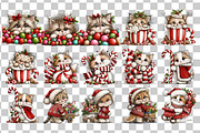 Whimsical Christmas Cats Clipart, a Seasonal Illustration by Nicolle's Colorful Art (Thumbnail 3 of 6)