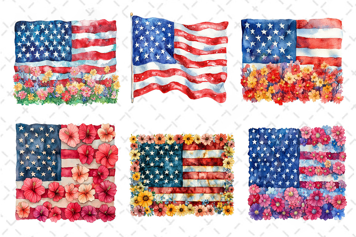 Floral American Flag Clipart, an Illustration by Dream Creation (Photo 6 of 6)