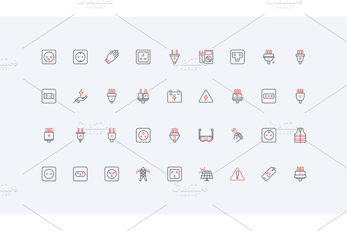 Electrical plug socket types icons, a Technology Illustration by Lemberg Vector