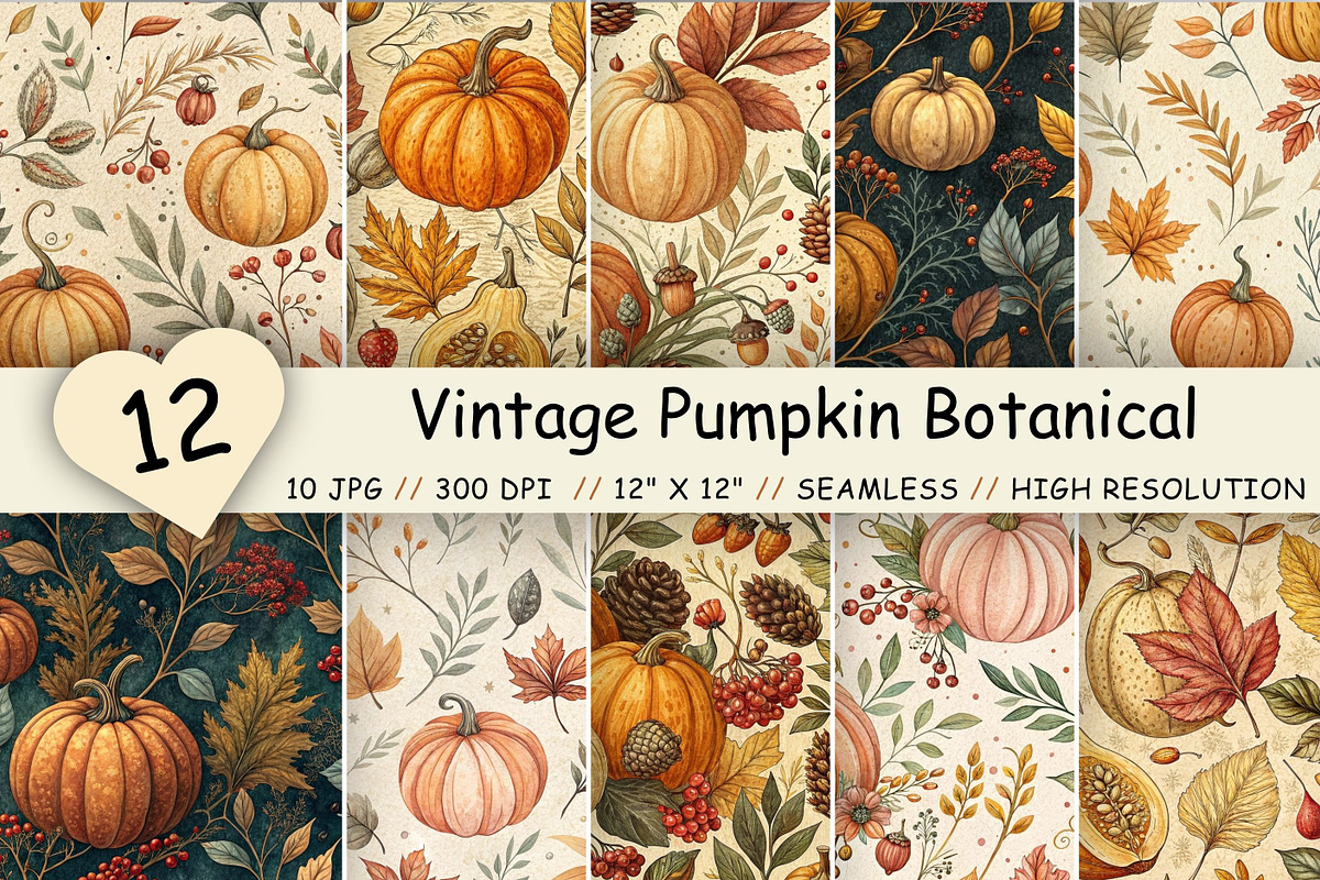 Vintage Pumpkin Botanical Pattern, a Pattern Graphic by FloridPrintables (Photo 1 of 9)