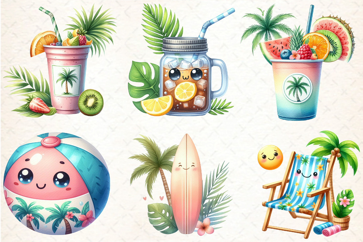 Watercolor Summer Clipart, an Illustration by DreamCafeArt (Photo 2 of 7)