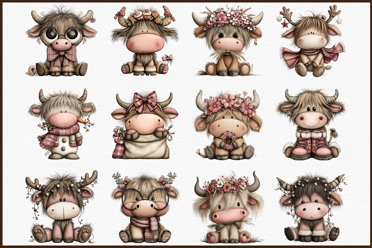 Funny Christmas Highland Cow Clipart, an Illustration by Sublimation Artist (Photo 3 of 6)