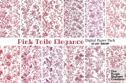 Pink Toile Elegance Chinoiserie, a Pattern Graphic by Fine Purple Elephant