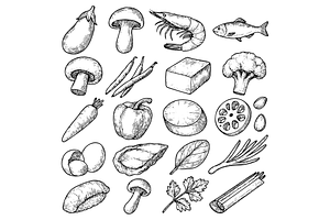 Food Ingredients Sketch Set, an Object Graphic by nikagraphic