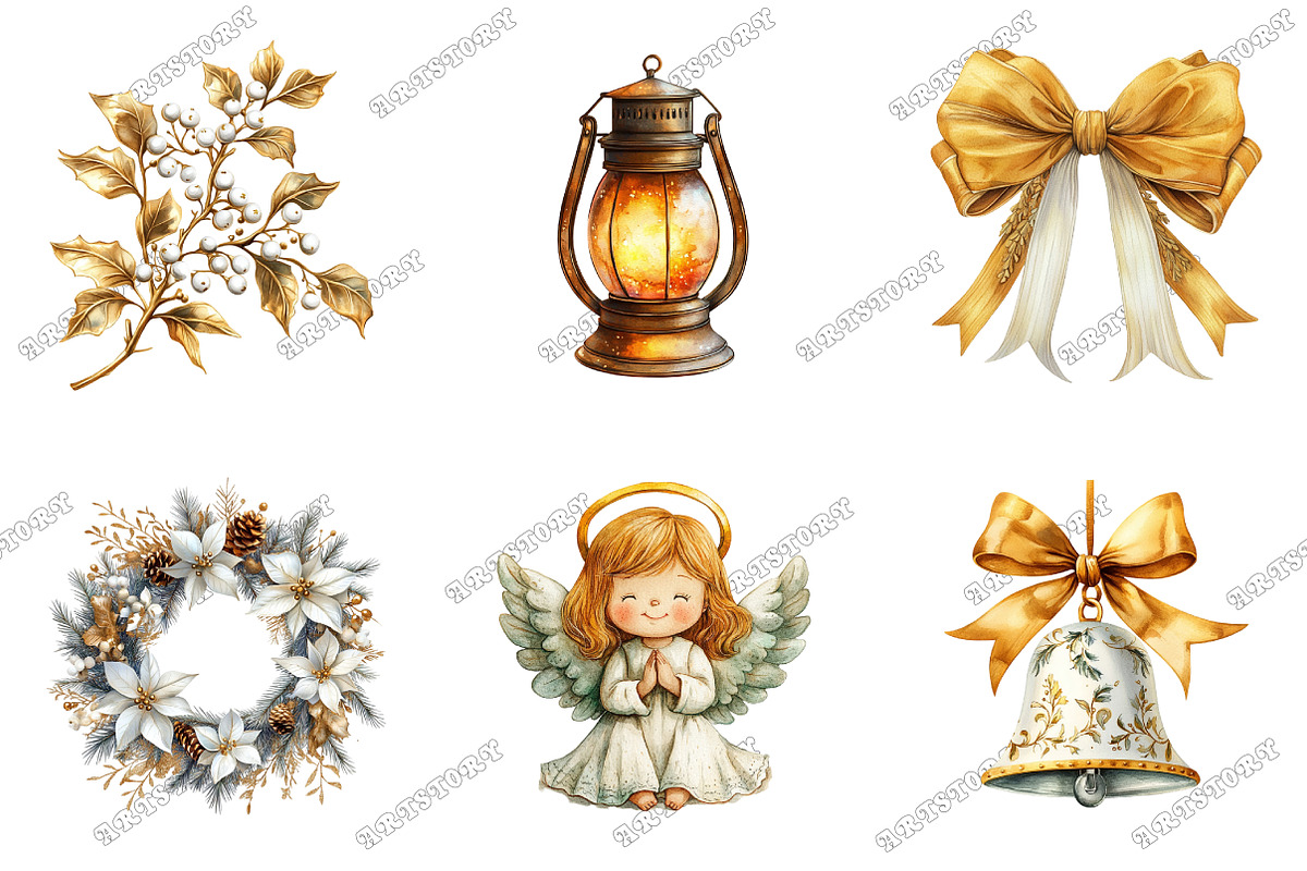 White & Gold Christmas Clipart, an Illustration by designcity5 (Photo 2 of 5)