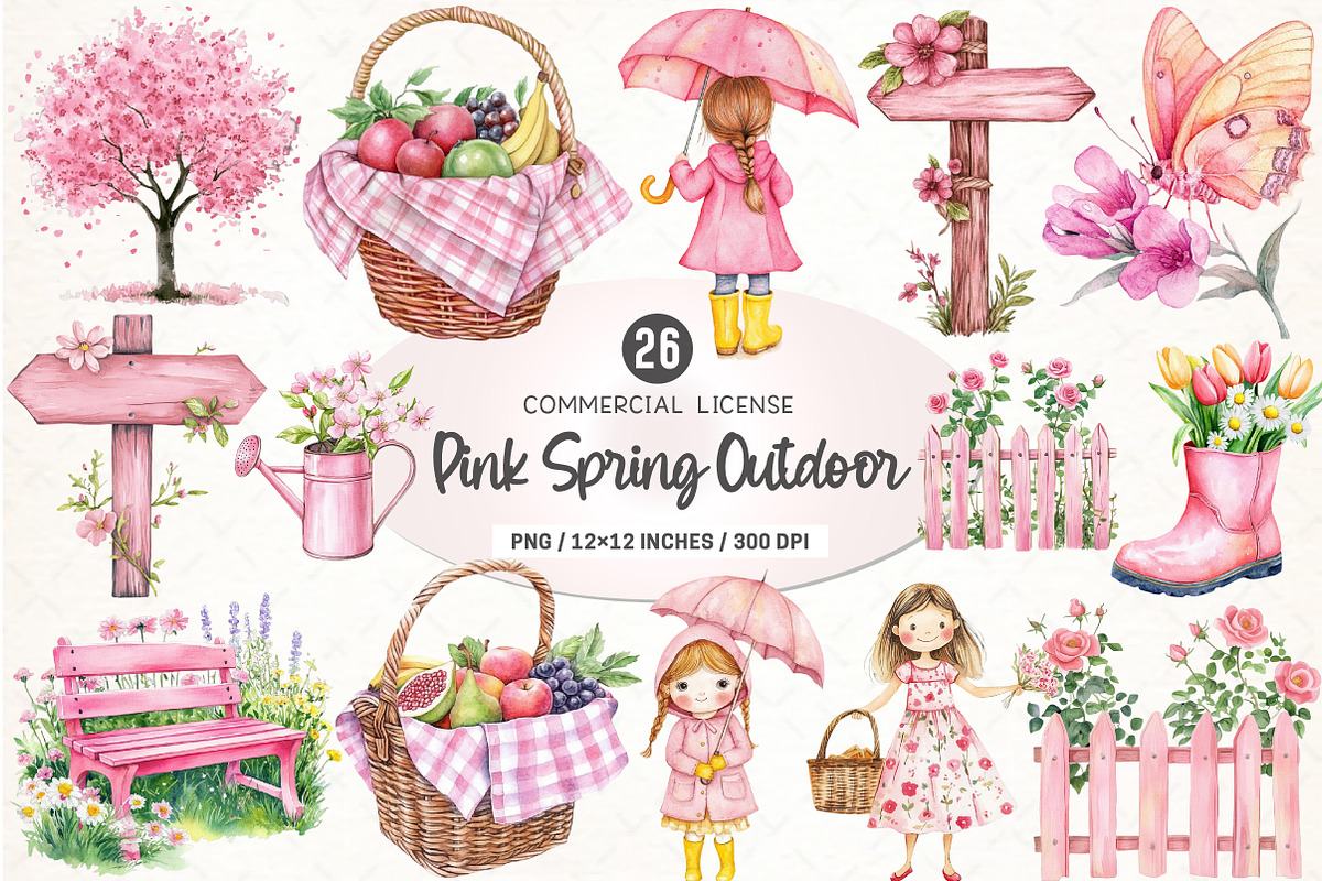 Watercolor Pink Spring Outdoor PNG, an Illustration by SinaCreation (Photo 1 of 5)