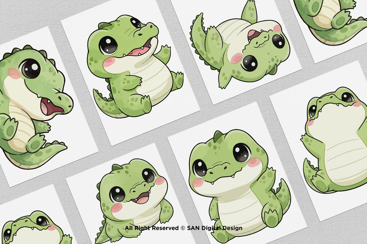 15 Bundle Watercolor Baby Crocodile, an Animal Illustration by Morspective (Photo 3 of 8)