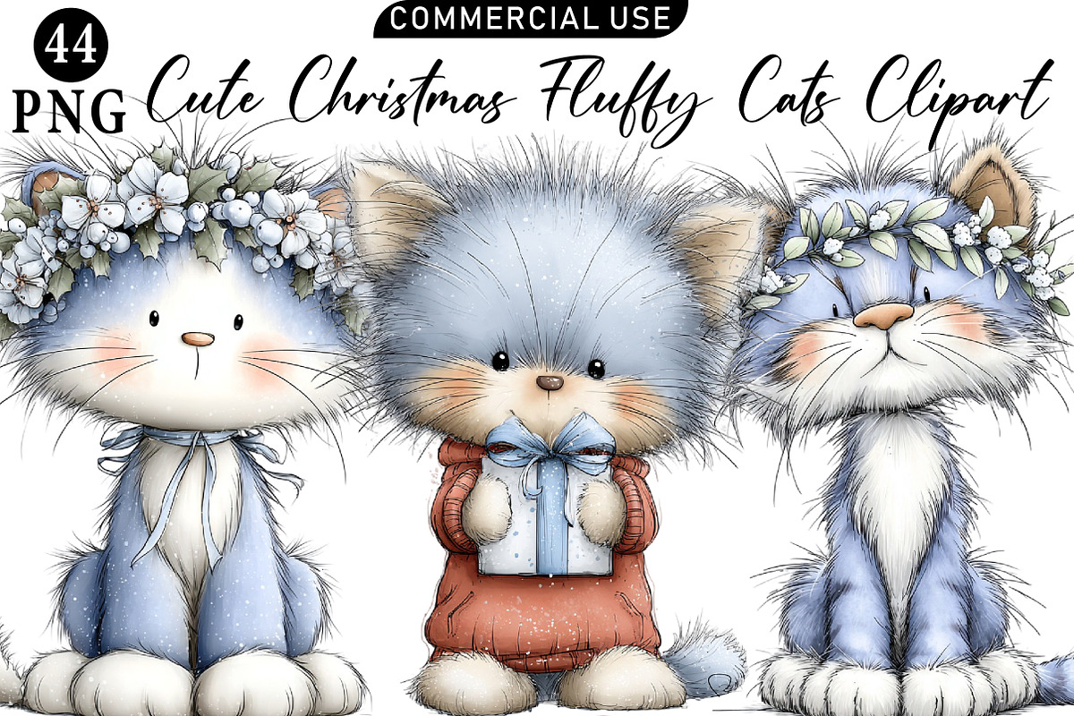 Cute Christmas Fluffy Cats Sublimati, an Illustration by Daily.Designs (Photo 1 of 5)