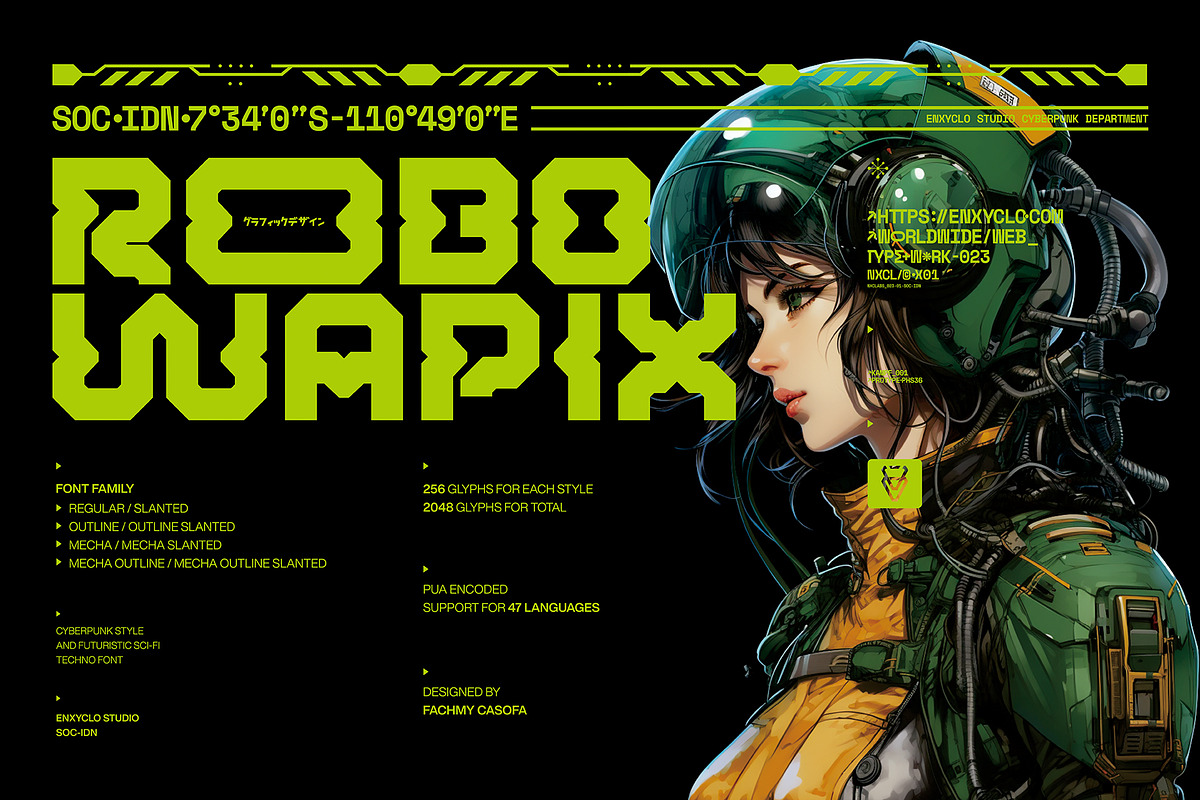 NCL ROBOWAPIX - Cyberpunk Futuristic, a Sans Serif Font by Enxyclo Studio (Photo 1 of 11)