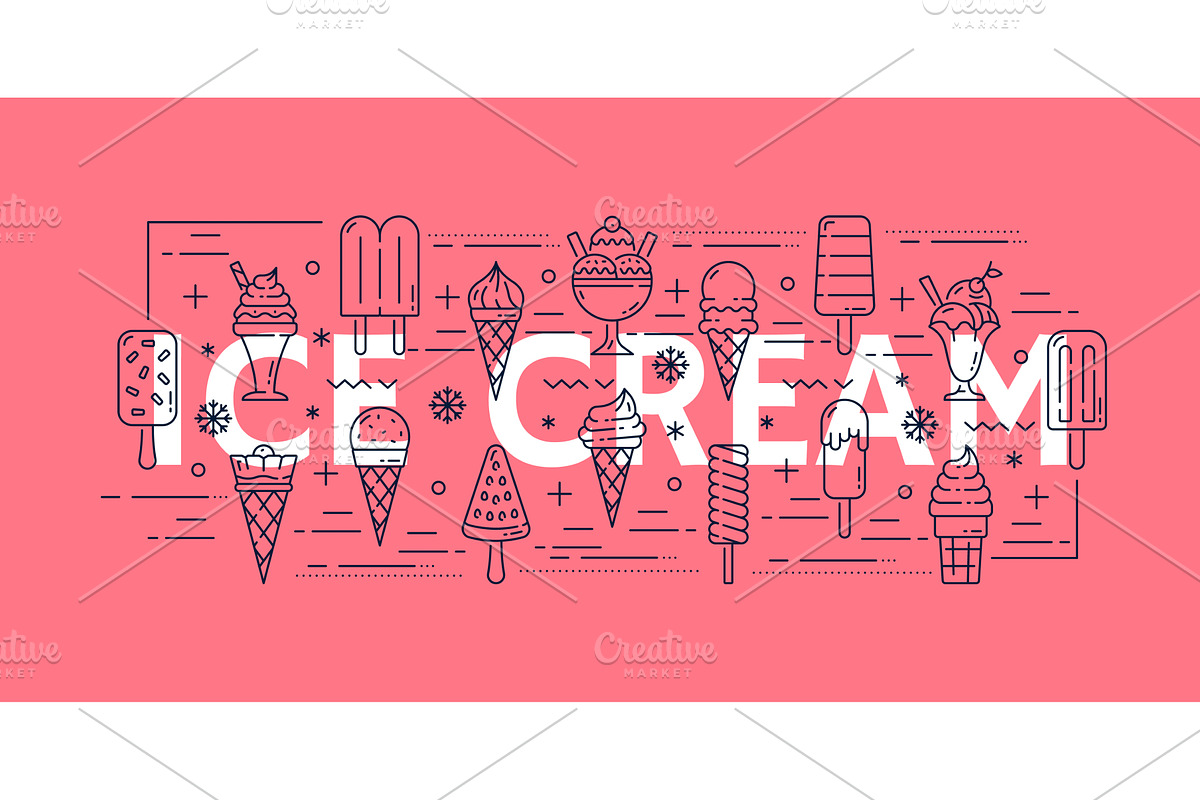 Ice cream cones, sundae, sorbet, a Food Illustration by Vector Tradition