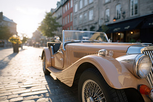 Old retro car in urban sunset, a Transportation Photo by AlyaAnd