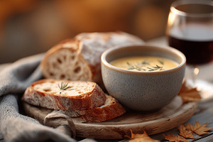 Cozy autumn meal with fresh bread, a Food & Drink Photo by MistyDay