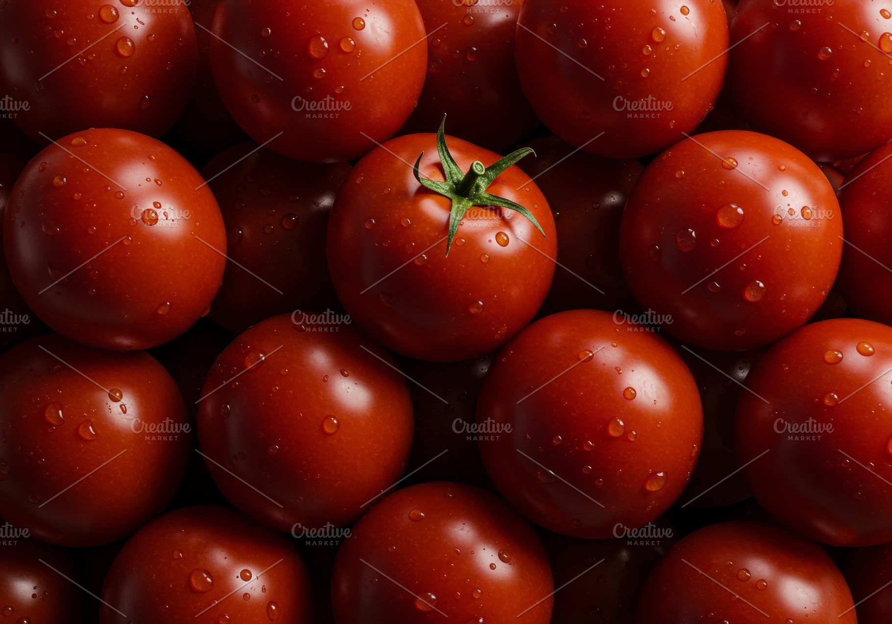 Ripe red tomatoes with green stems, a Food & Drink Photo by professorinc